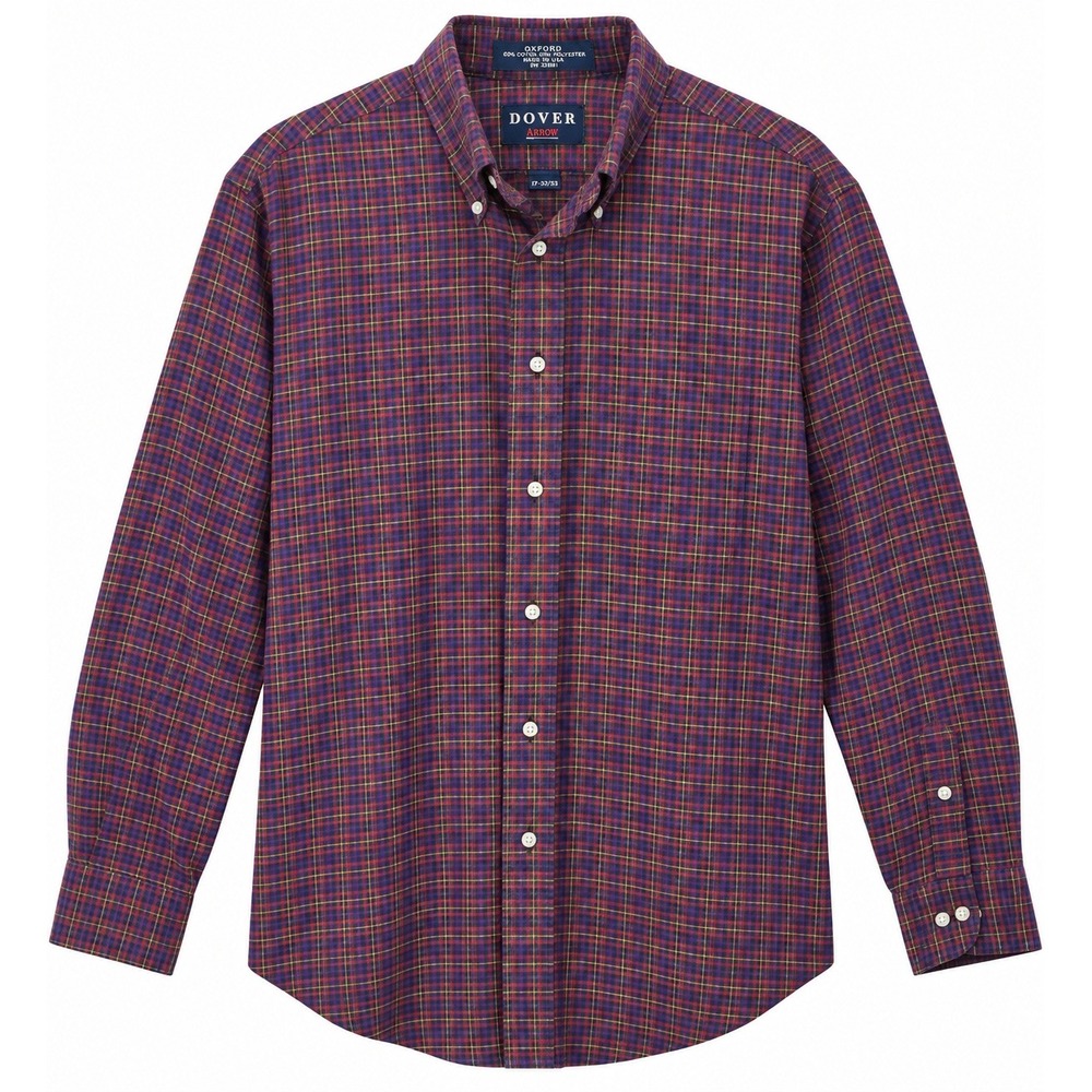 Vintage Dover Arrow Plaid Oxford Shirt Mens 17-32/33 Made in USA 90s Purple